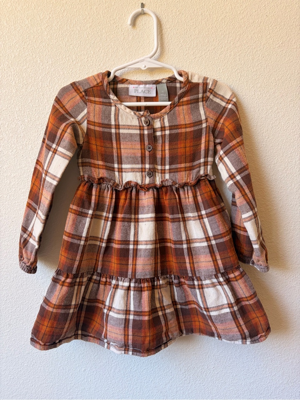 The Children’s Place 3T Toddler Girls Orange Plaid Tiered Dress